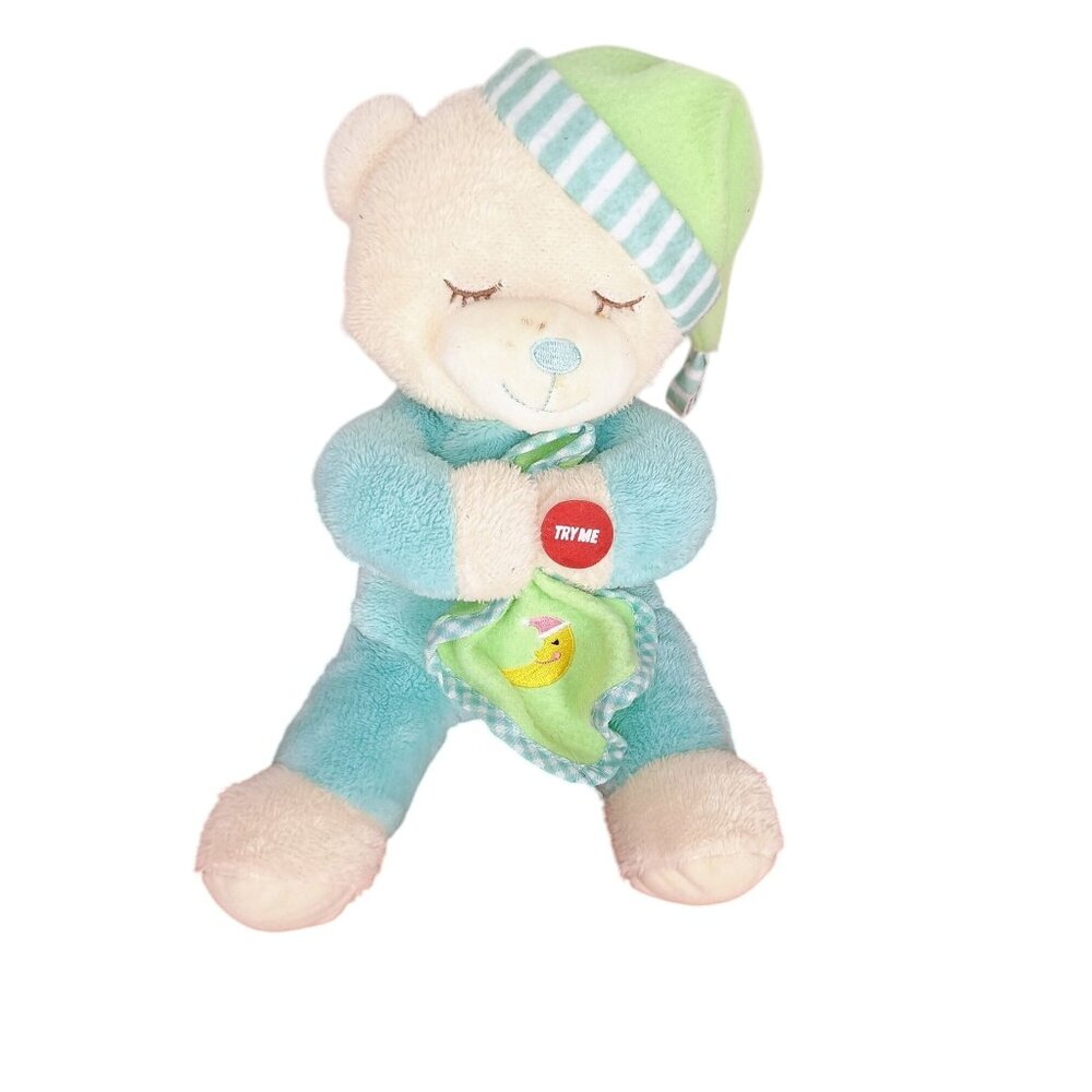 Hugfun Sleepy Prayer Bear 10" Plush Green Light Up Recites‎ "Lay Me Down Sleep"